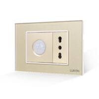 Senzor de Miscare 2M si Priza Ingusta LUXION cu Rama din Sticla, Standard Italian, 3M culoare aurie