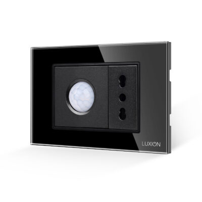 Senzor de Miscare 2M si Priza Ingusta LUXION cu Rama din Sticla, Standard Italian, 3M culoare neagra