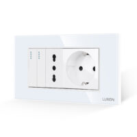 Intrerupator Dublu + Priza Ingusta + Priza Schuko cu Rama din Sticla LUXION, Standard Italian, 4M