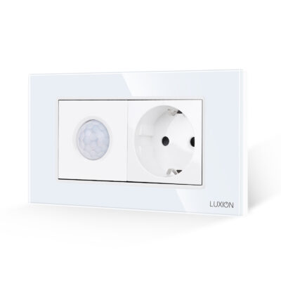 Senzor de Miscare 2M si Priza Schuko LUXION  cu Rama din Sticla, Standard Italian, 4M