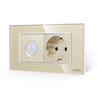Senzor de Miscare 2M si Priza Schuko LUXION  cu Rama din Sticla, Standard Italian, 4M culoare aurie