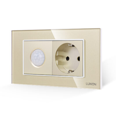 Senzor de Miscare 2M si Priza Schuko LUXION  cu Rama din Sticla, Standard Italian, 4M culoare aurie