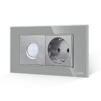 Senzor de Miscare 2M si Priza Schuko LUXION  cu Rama din Sticla, Standard Italian, 4M culoare gri