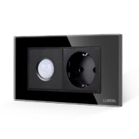 Senzor de Miscare 2M si Priza Schuko LUXION  cu Rama din Sticla, Standard Italian, 4M culoare neagra