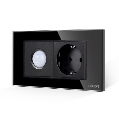 Senzor de Miscare 2M si Priza Schuko LUXION  cu Rama din Sticla, Standard Italian, 4M culoare neagra