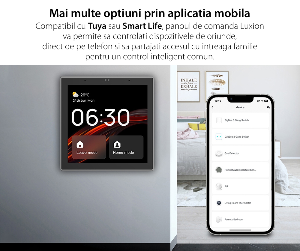 Panou de Comanda Inteligent LUXION All-in-One cu Integrare Sonerie, Control Lumini, AC, Draperii