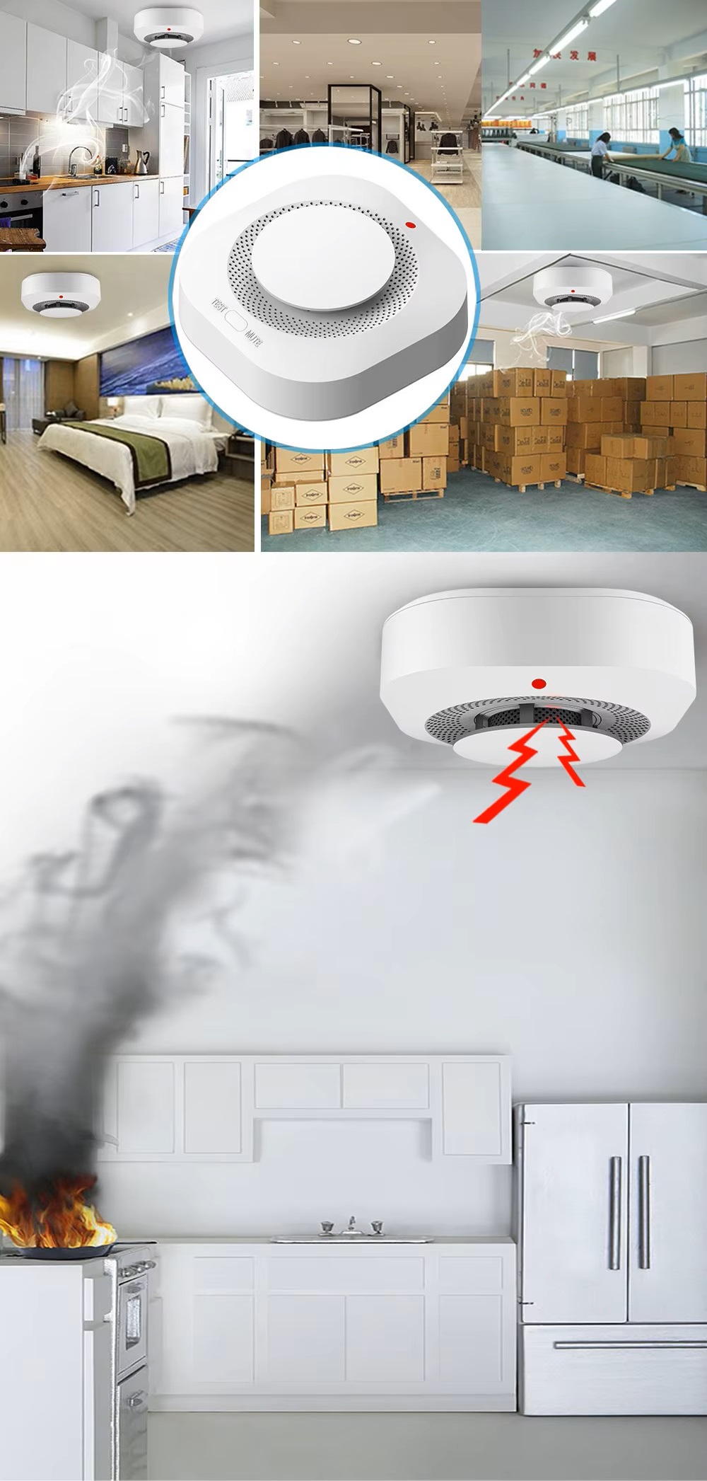 Senzor de Fum LUXION cu Wi-Fi, Control & Notificari Aplicatie, Alarma 90 dB