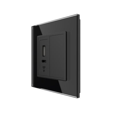 Priza USB-A + USB-C cu Rama Din Sticla si Tasta Falsa LIVOLO culoare neagra