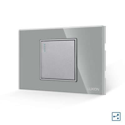 Intrerupator Simplu Cap Cruce Mecanic LUXION cu Rama din Sticla, Standard Italian, 2/3M culoare gri