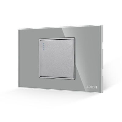 Intrerupator Simplu Mecanic LUXION cu Rama din Sticla, Standard Italian, 2/3M culoare gri