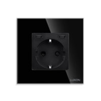Priza Fast Charge 20W – USB-C+C cu Rama din Sticla LUXION culoare neagra