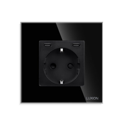 Priza Fast Charge 20W – USB-C+C cu Rama din Sticla LUXION culoare neagra