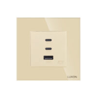 Priza Fast Charge 65W – USB-A + 2 x USB-C cu Rama din Sticla LUXION culoare aurie