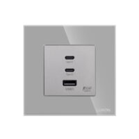Priza Fast Charge 65W – USB-A + 2 x USB-C cu Rama din Sticla LUXION culoare gri