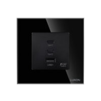 Priza Fast Charge 65W – USB-A + 2 x USB-C cu Rama din Sticla LUXION culoare neagra
