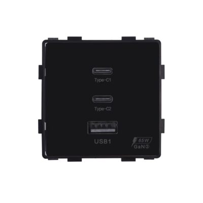 Modul Priza Fast Charge 65W – USB-A + 2 x USB-C LUXION culoare neagra