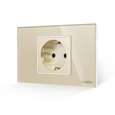 Priza Simpla LUXION cu Rama din Sticla, Standard Italian, 2/3M culoare aurie
