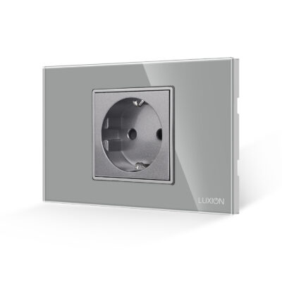 Priza Simpla LUXION cu Rama din Sticla, Standard Italian, 2/3M culoare gri
