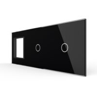 Panou Priza Simpla + 2 Intrerupatoare Simple cu Touch LIVOLO din Sticla culoare neagra