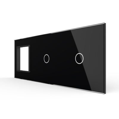Panou Priza Simpla + 2 Intrerupatoare Simple cu Touch LIVOLO din Sticla culoare neagra