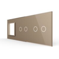 Panou Priza Simpla + 2 Intrerupatoare Duble cu Touch LIVOLO din Sticla culoare aurie