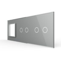 Panou Priza Simpla + 2 Intrerupatoare Duble cu Touch LIVOLO din Sticla culoare gri