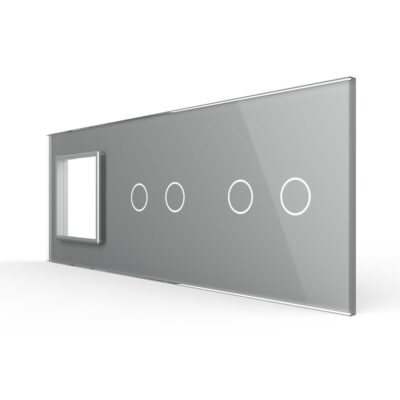 Panou Priza Simpla + 2 Intrerupatoare Duble cu Touch LIVOLO din Sticla culoare gri