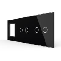 Panou Priza Simpla + 2 Intrerupatoare Duble cu Touch LIVOLO din Sticla culoare neagra