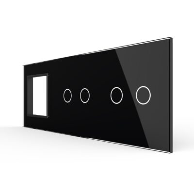 Panou Priza Simpla + 2 Intrerupatoare Duble cu Touch LIVOLO din Sticla culoare neagra