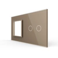 Panou Priza Simpla + Intrerupator Dublu cu Touch LIVOLO din Sticla culoare aurie