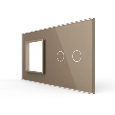 Panou Priza Simpla + Intrerupator Dublu cu Touch LIVOLO din Sticla culoare aurie