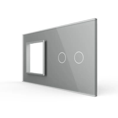 Panou Priza Simpla + Intrerupator Dublu cu Touch LIVOLO din Sticla culoare gri