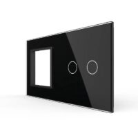Panou Priza Simpla + Intrerupator Dublu cu Touch LIVOLO din Sticla culoare neagra