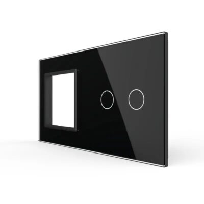 Panou Priza Simpla + Intrerupator Dublu cu Touch LIVOLO din Sticla culoare neagra