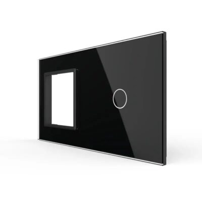 Panou Priza Simpla + Intrerupator Simplu cu Touch LIVOLO din Sticla culoare neagra